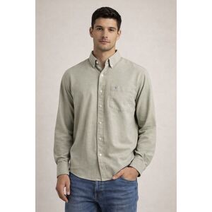 TailorByrd Mens Large Green Button Down Shirt Cotton Blend Casual
